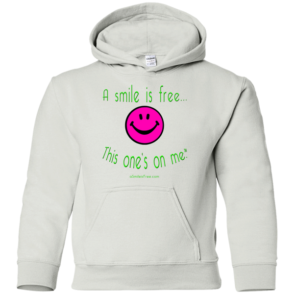 G185B Youth Pullover Hoodie Neon Pink Smile/NG