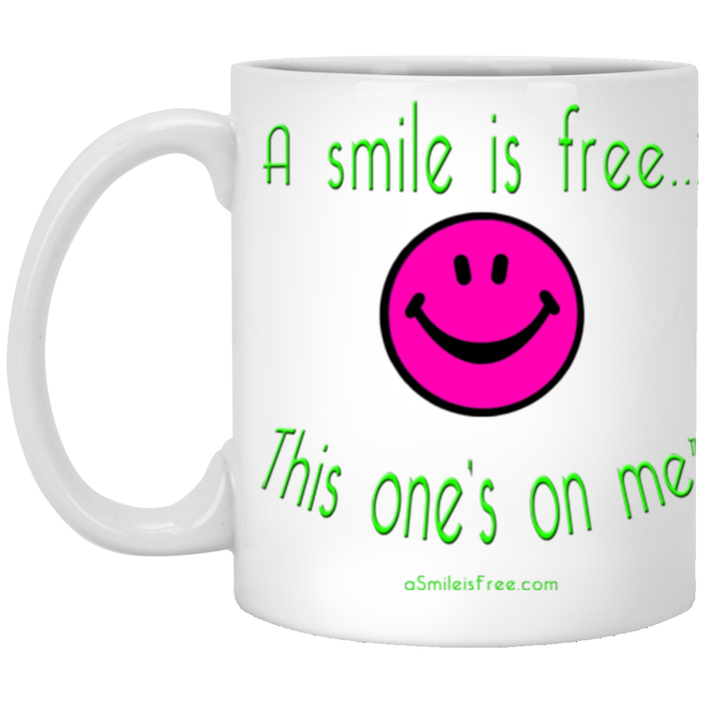 XP8434 11 oz. White Mug Neon Pink Smile/NG