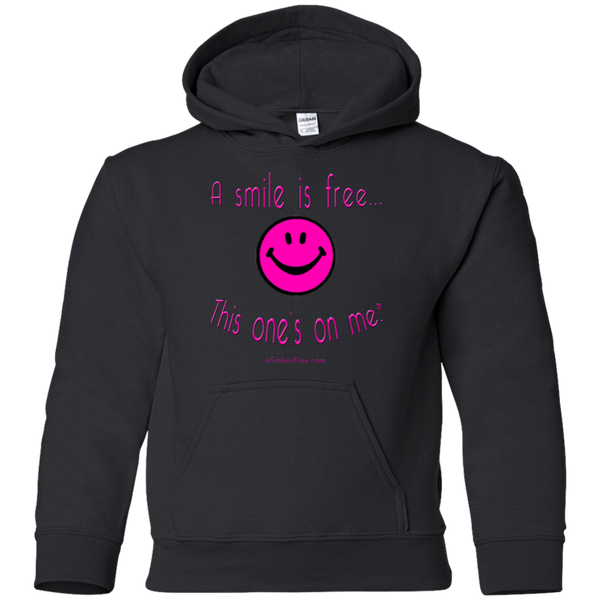 G185B Youth Pullover Hoodie Neon Pink Smile