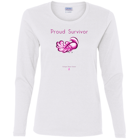G540L Ladies' Cotton LS T-Shirt-Proud Survivor