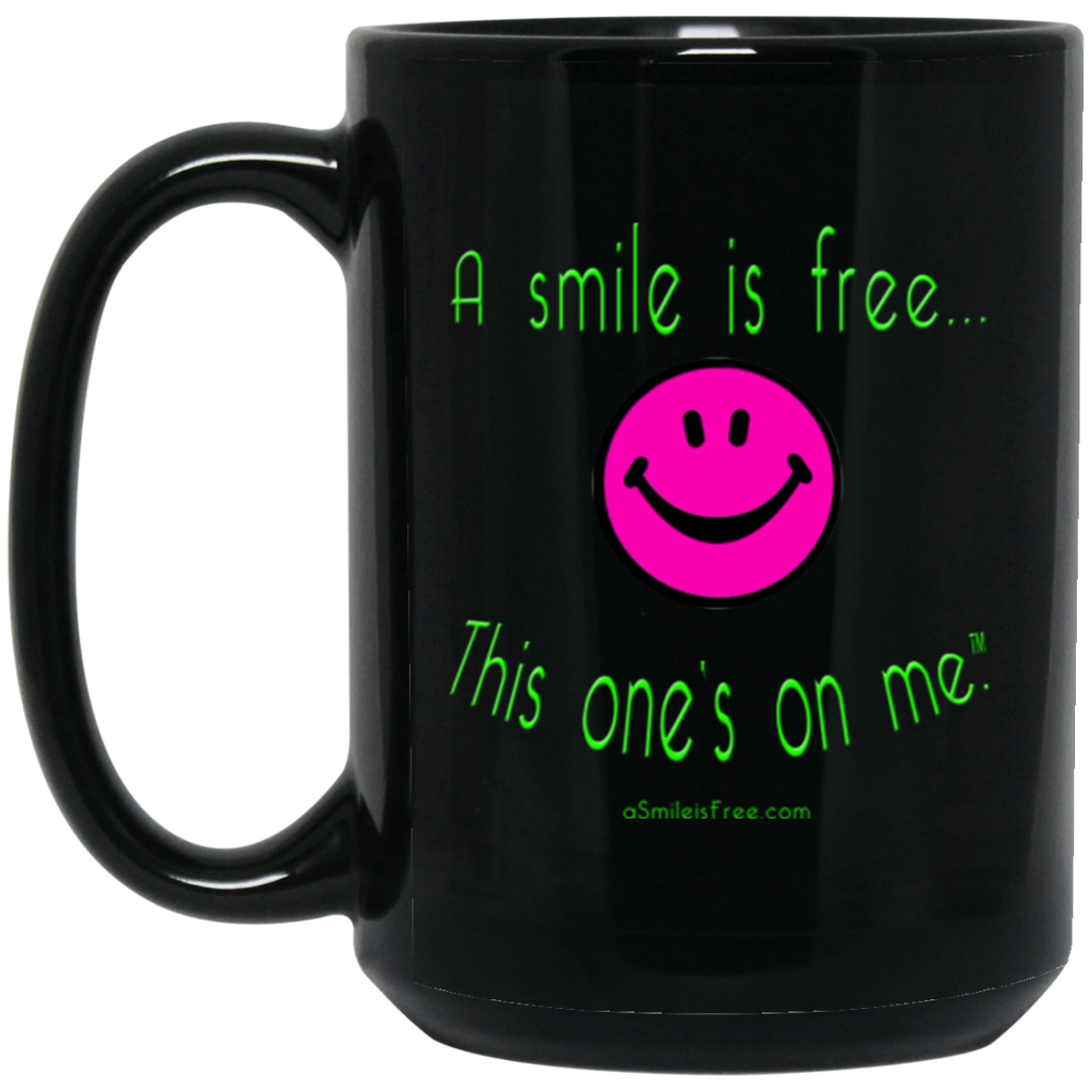 BM15OZ 15 oz. Black Mug Neon Pink Smile/NG