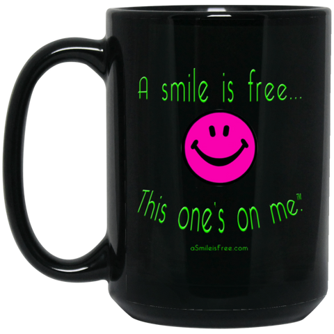 BM15OZ 15 oz. Black Mug Neon Pink Smile/NG