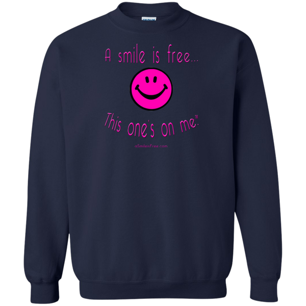 G180 Crewneck Pullover Sweatshirt  8 oz. Neon Pink Smile
