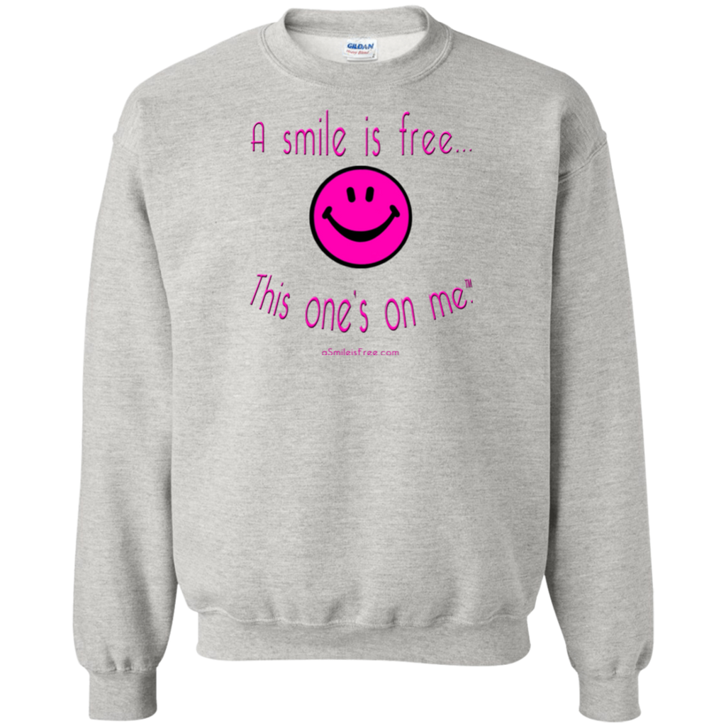 G180 Crewneck Pullover Sweatshirt  8 oz. Neon Pink Smile