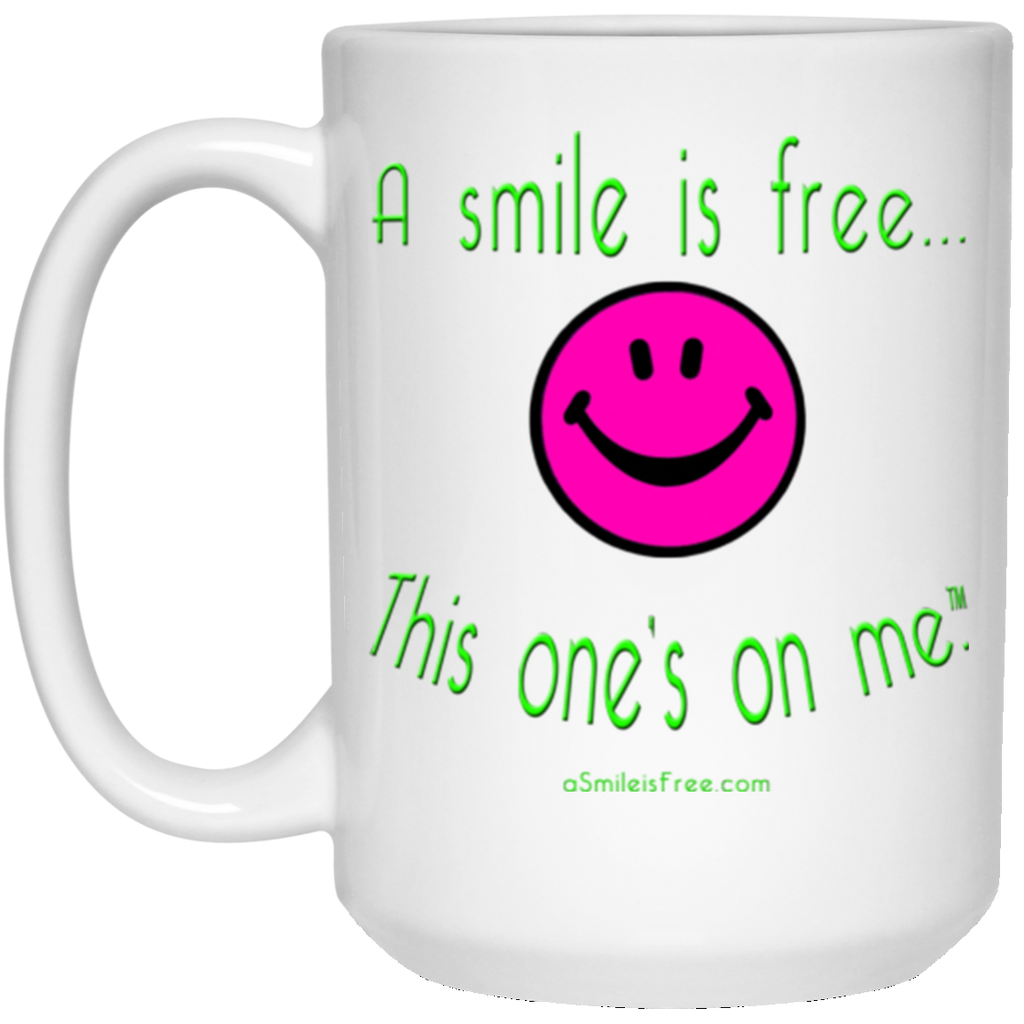 21504 15 oz. White Mug Neon Pink Smile/NG