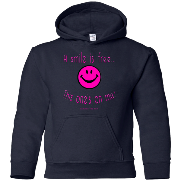 G185B Youth Pullover Hoodie Neon Pink Smile